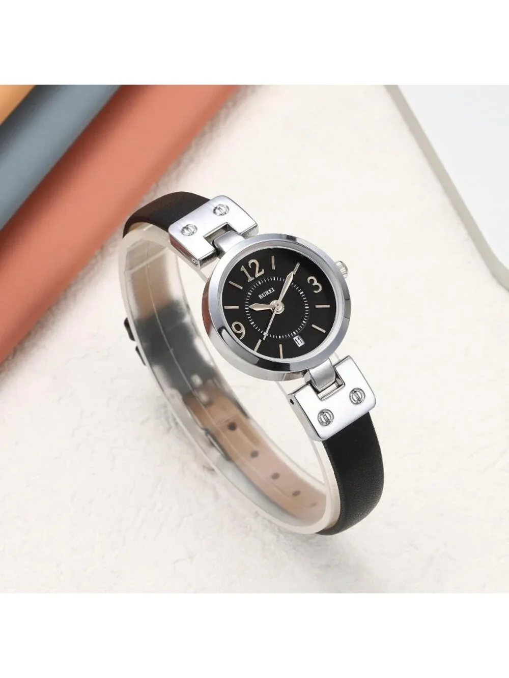 Women's Black Silver Elegant Dial with Leather Strap Minimalist Wrist Watches